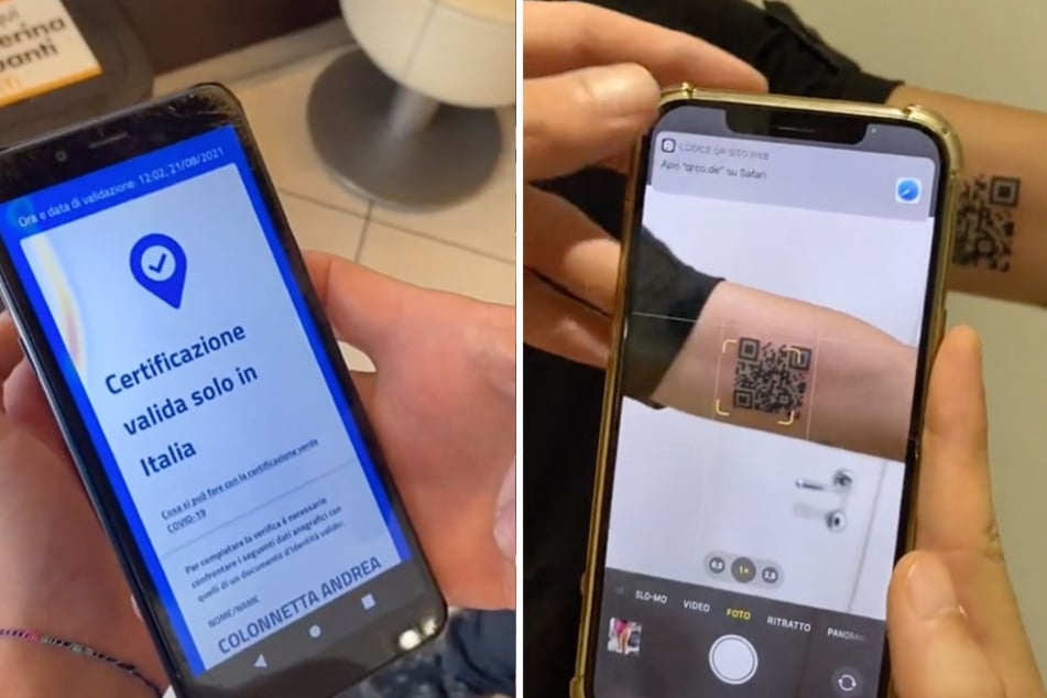 Gabriele Pellerone tattooed a QR code linked to a client's digital certificate that shows proof of vaccination.