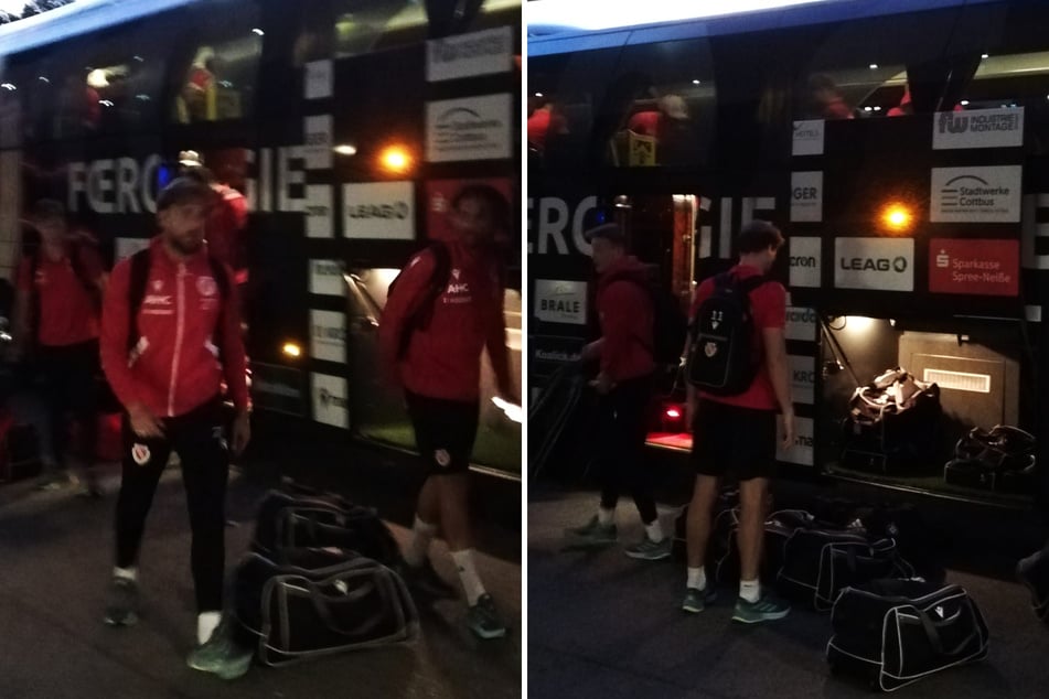 Die Spieler stiegen nach über acht Stunden Reisezeit aus dem Bus.