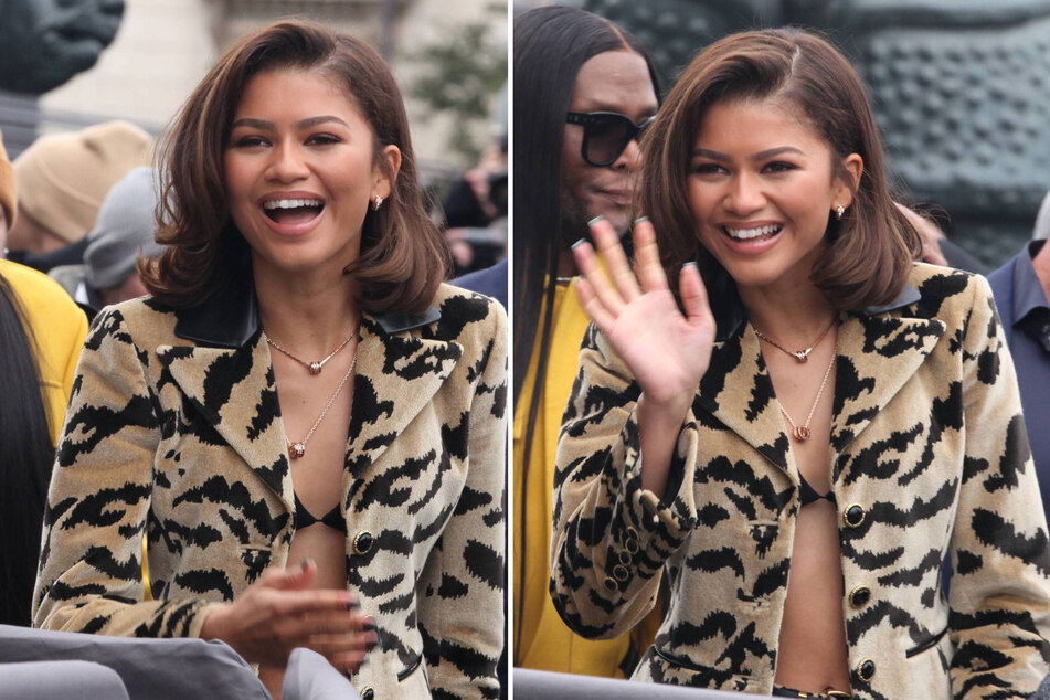 Zendaya arrived at Paris Fashion Week in a wild tiger-print set.