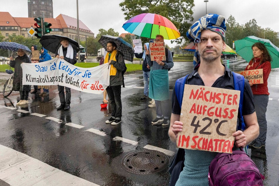 Aktivisten trotzen miesem Wetter in Dresden und legen Verkehr lahm