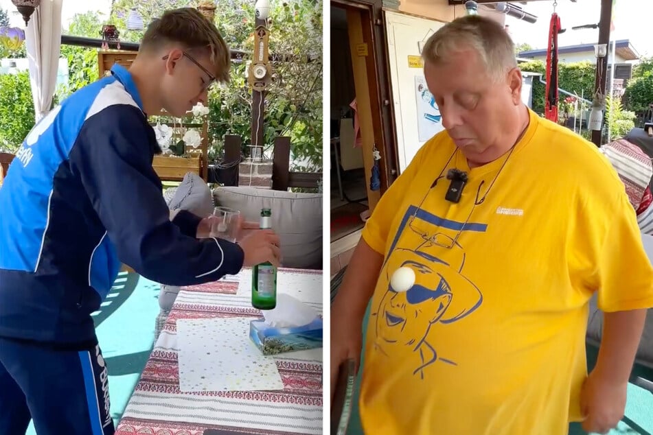 Das Bier muss weg, dann kann es auch schon losgehen - für den Kleingartensheriff Michael Baumann (62, r.) mit mäßigem Erfolg.