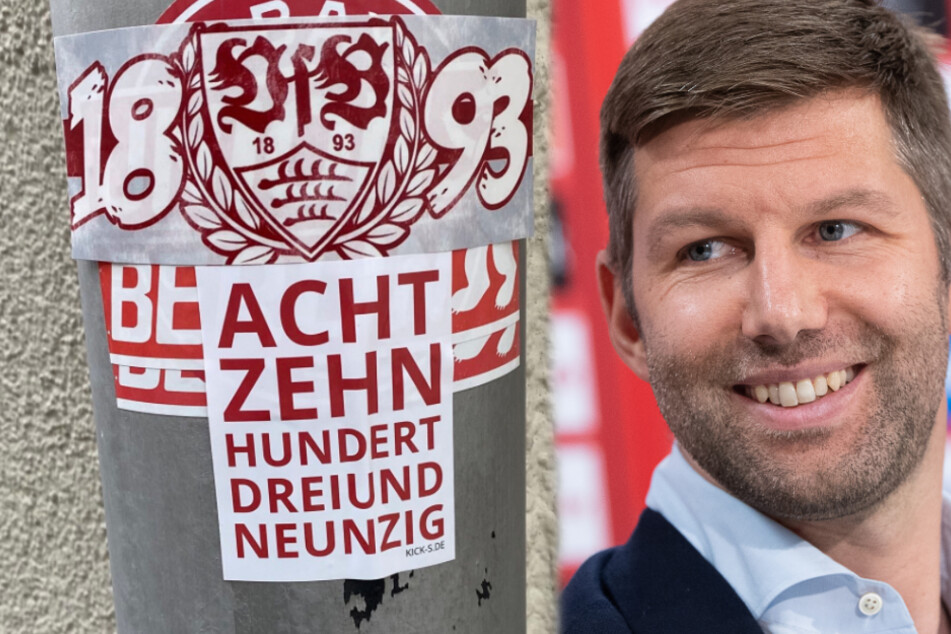 Vom Union Berlin-Aufkleber ist kaum noch was zu sehen, dafür aber umso mehr vom VfB. Vorstandschef Thomas Hitzlsperger kann aufatmen. (Fotomontage)