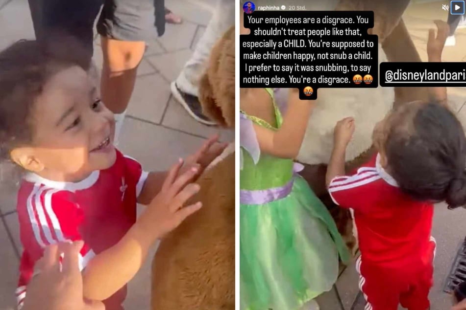 Der kleine Gael (3) wurde von einem Maskottchen im Disneyland kaum beachtet - ganz zum Ärger seines Vaters.