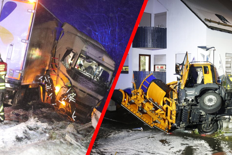 Winterdienst kracht gegen Haus, Lkw verliert Kontrolle: Zig Unfälle nach Neuschnee