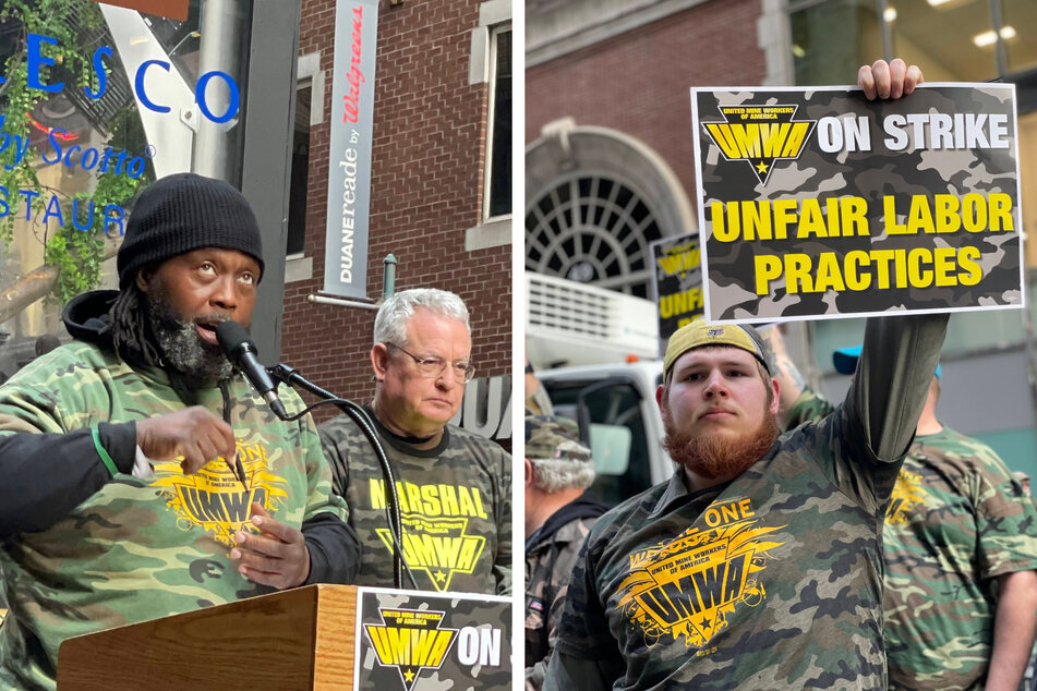 UMWA workers rally in New York City at the headquarters of BlackRock, Warrior Met's largest shareholder.