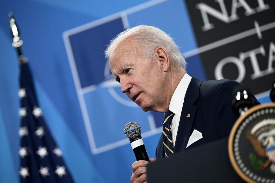 President Joe Biden addresses media representatives during a press conference at the NATO summit at the Ifema congress center in Madrid.