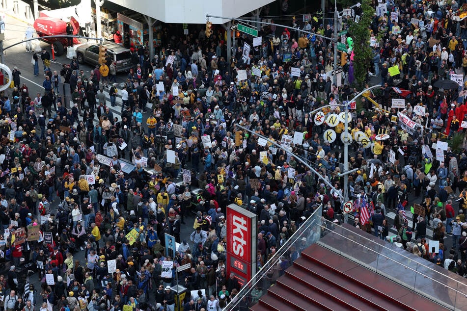 "No Kings" protestors flooded New York's Times Square on Saturday to condemn Trump's policies.