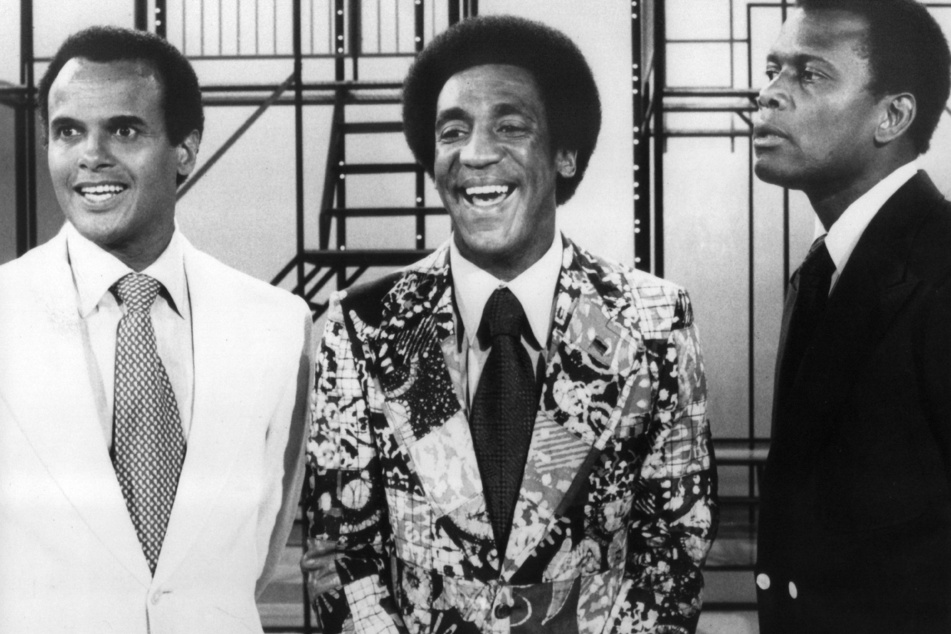 Die Schauspieler Harry Belafonte (l-r), Bill Cosby und Sidney Poitier (Aufnahme von Anfang der 70er Jahre).