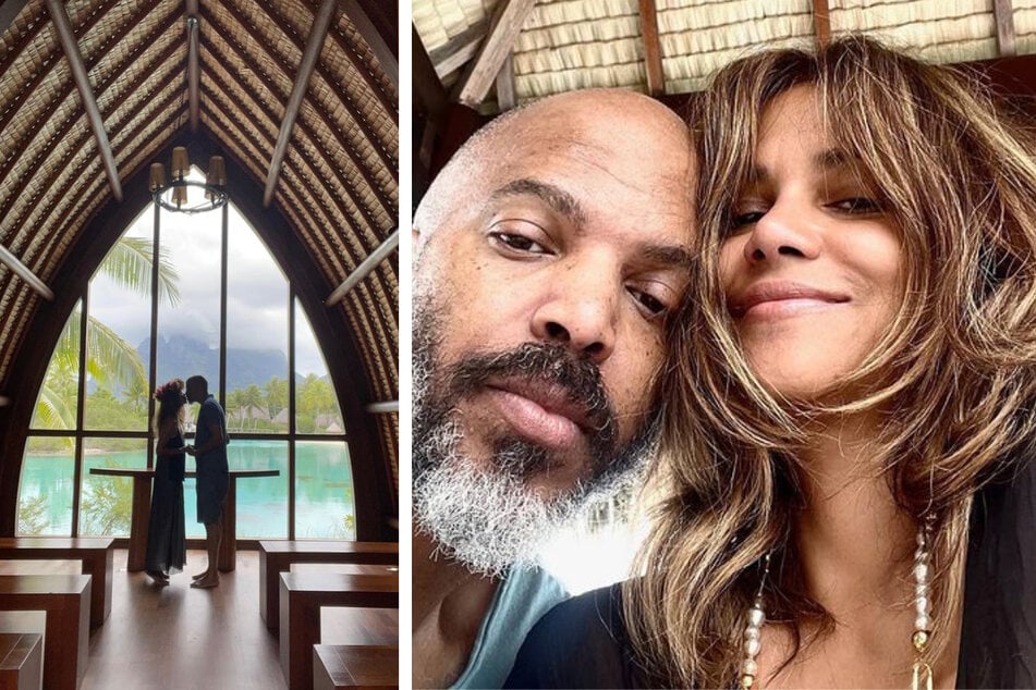 Halle Berry (r.) and boyfriend Van Hunt (l.) led fans and some celebrity friends astray with her faux wedding photo on Instagram.