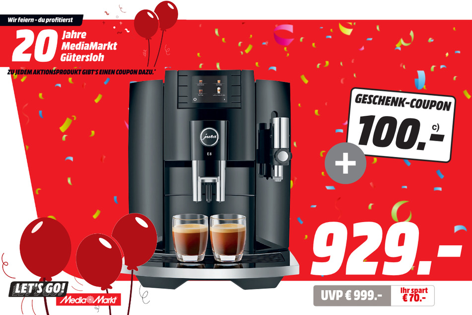 Jura-Kaffeevollautomat für 929 statt 999 Euro + 100-Euro-Coupon.