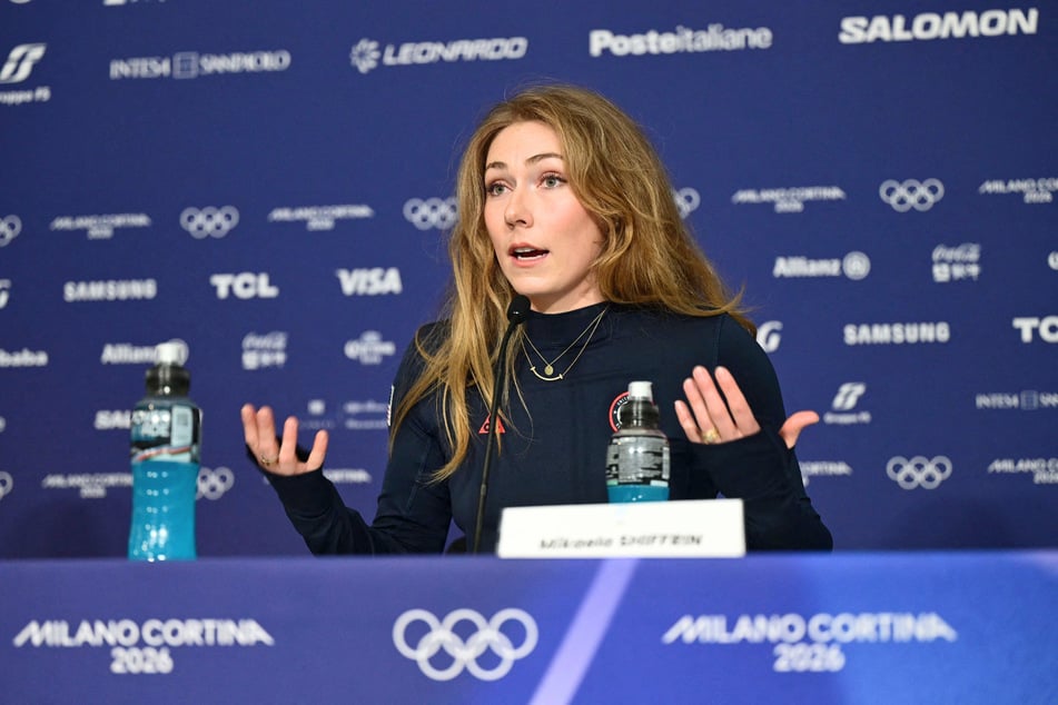 US' alpine skier Mikaela Shiffrin speaks during a press conference during the Milano Cortina 2026 Winter Olympic Games on February 7, 2026.