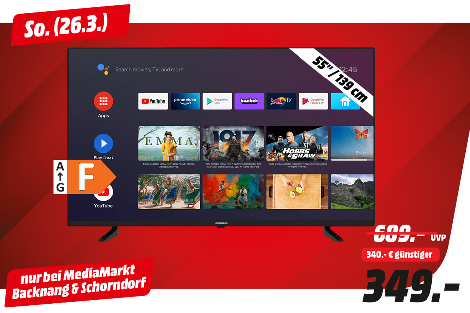 55-Zoll Grundig-Fernseher für 349 statt 689 Euro.