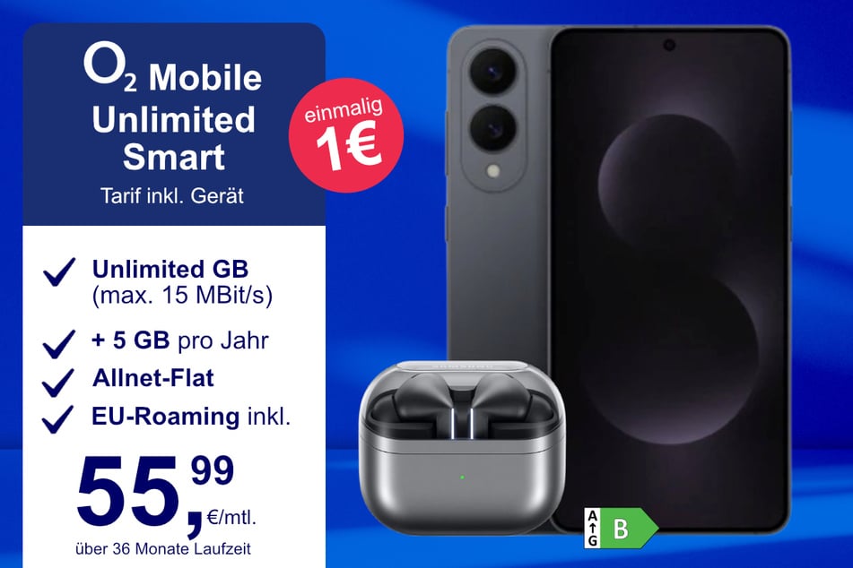 Das Samsung Galaxy S25 Edge + Buds 3 Pro im o2 Mobile Unlimited Smart für einmalig 1 Euro.