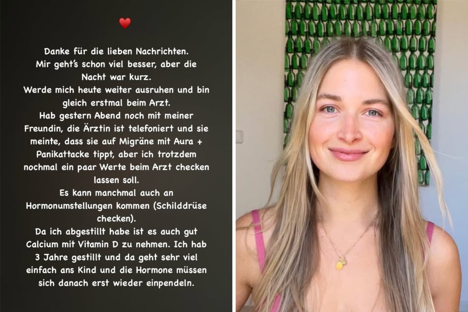 Eine befreundete Ärztin vermutet, dass entweder eine Migräne oder eine Hormonumstellung für den Kollaps der Influencerin verantwortlich war.