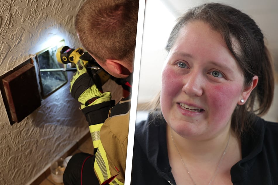 Stitch musste mit viel Feingefühl und jeder Menge technischem Gerät von der Feuerwehr aus dem Kaminschacht befreit werden. Katzen-Mama Ramona Thurm war nach der Rettung deutlich erleichtert.