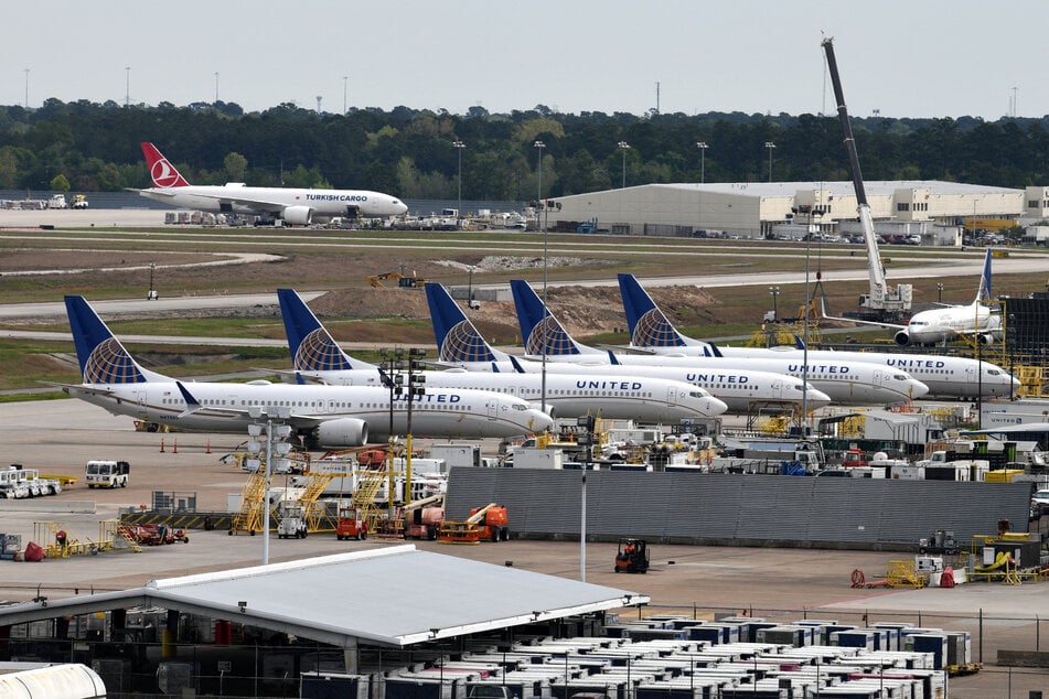 United Airlines planes, including a Boeing 737 MAX 9 model, are pictured at George Bush Intercontinental Airport in Houston, Texas.