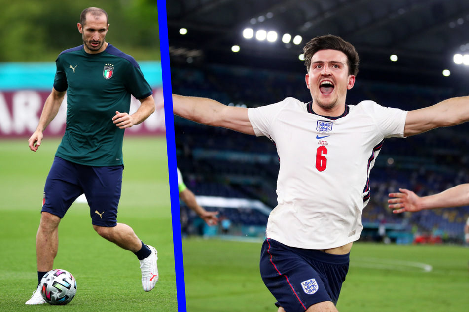 Italiens Kapitän Giorgio Chiellini (36, l.) zählt zu den sympathischsten Spielern des Turniers - und den erfahrensten. Auf englischer Seite überzeugt die wuchtige Abwehrkante Harry Maguire (28.) defensiv, bei Standards aber auch offensiv.