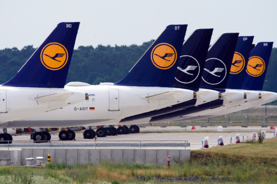 Schönefeld: Flugzeuge der Fluggesellschaft Lufthansa stehen am Rand des Rollfeldes nebeneinander.