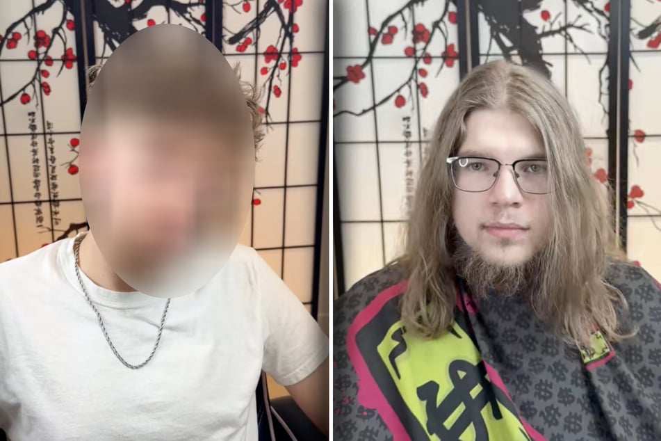 Un hombre llega a la peluquería con un look hippie: poco después ya es irreconocible.