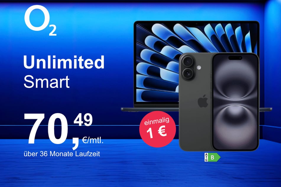Bei o2 gibt's das iPhone 16 mit MacBook Air 13 für nur 1 Euro im Angebot.