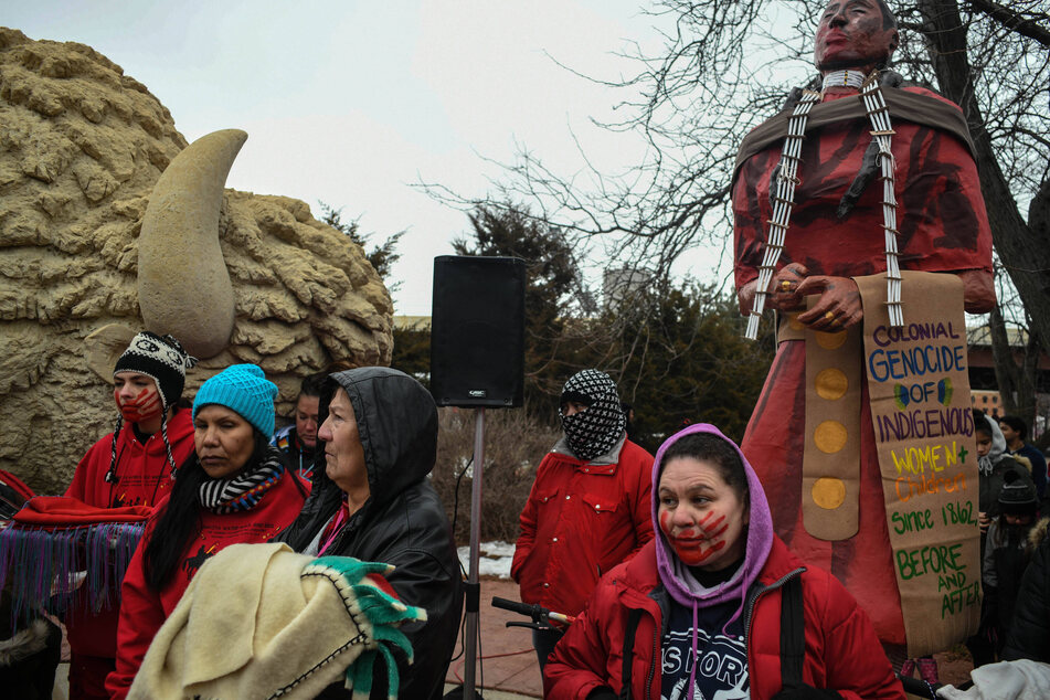 Dakota people gather at Reconciliation Park in Mankato, Minnesota, to honor the Sioux people killed in 1862.