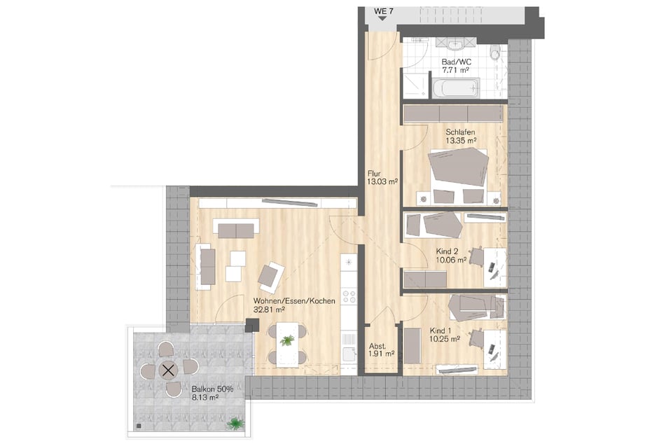 Wohneinheit 7: 4-Raum-Wohnung mit Balkon, 97 m² Wohnfläche