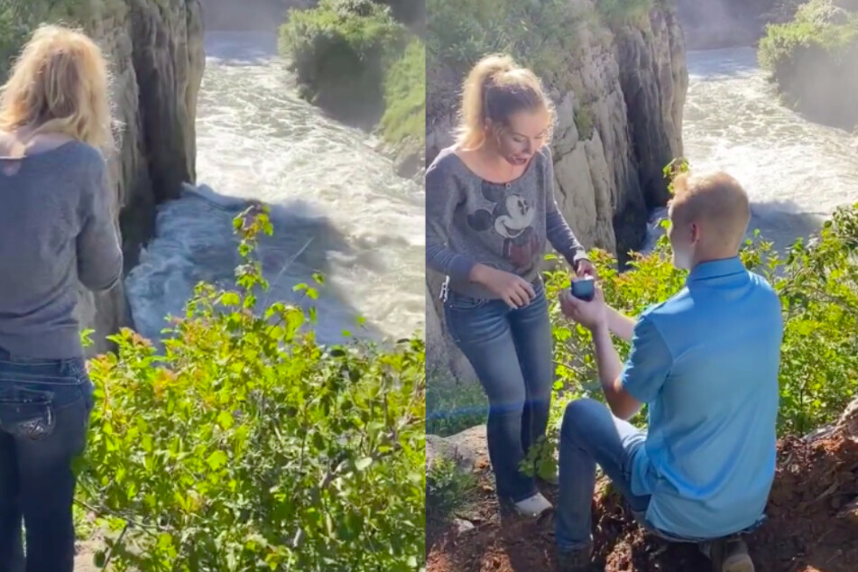 After Courtney looks desperately into the water, the real proposal comes.