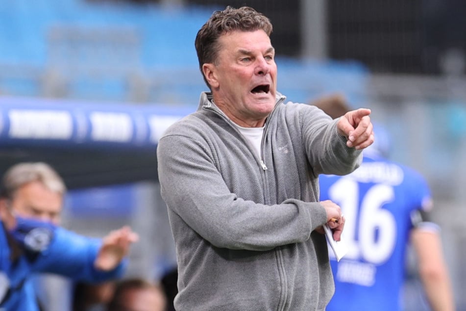 Hamburgs Trainer Dieter Hecking agiert am Spielfeldrand.
