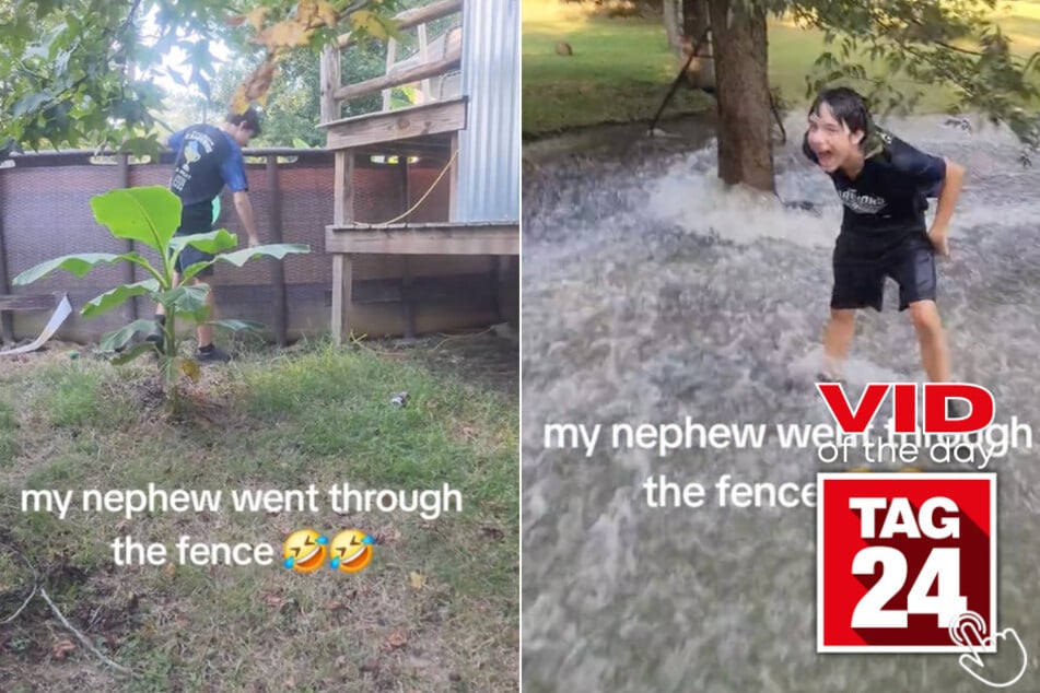 Today's Viral Video of the Day features a boy who was swept away by his own pool!