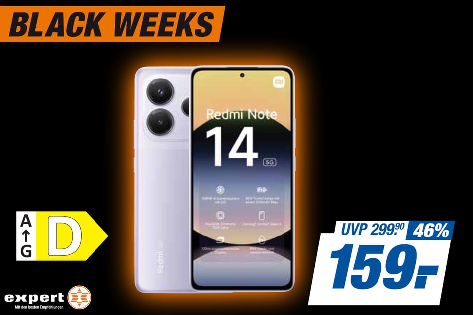 Xiaomi Redmi Note 14 5G (256 GB)
für 159 statt 299,90 Euro.