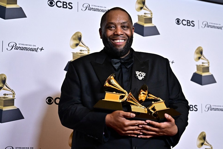 Killer Mike poses in the press room with the Grammy for Best Rap Performance, Best Rap Album, and Best Rap Song on February 4, 2024, in Los Angeles, California.