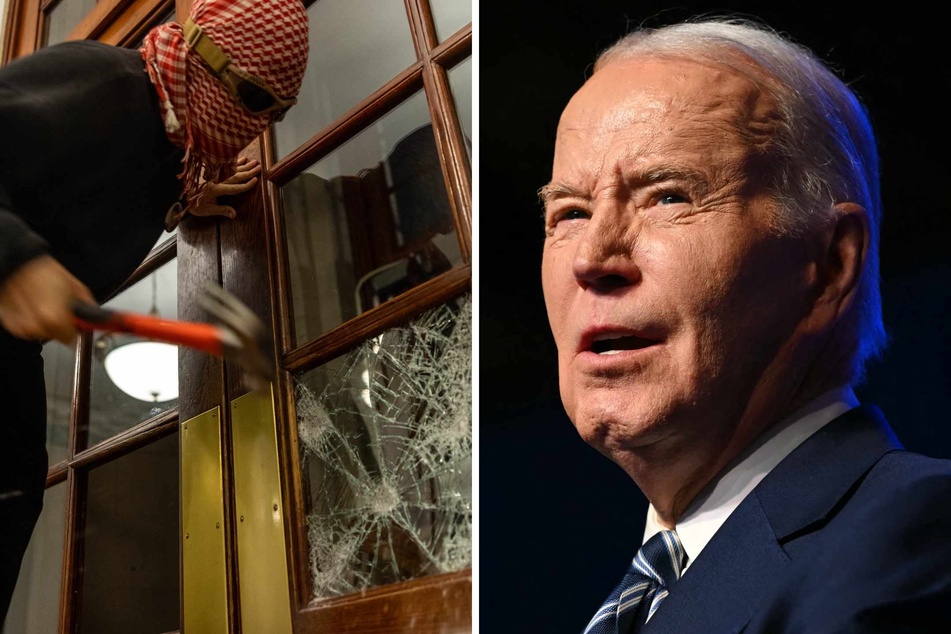 President Joe Biden (r.) opposes the seizure of a Columbia University campus building by pro-Palestinian protesters, the White House said Tuesday.