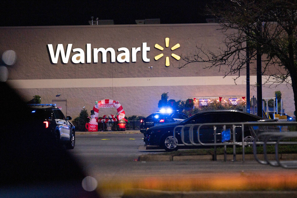 An inflatable Santa outside the Walmart where the mass shooting occurred Tuesday night.
