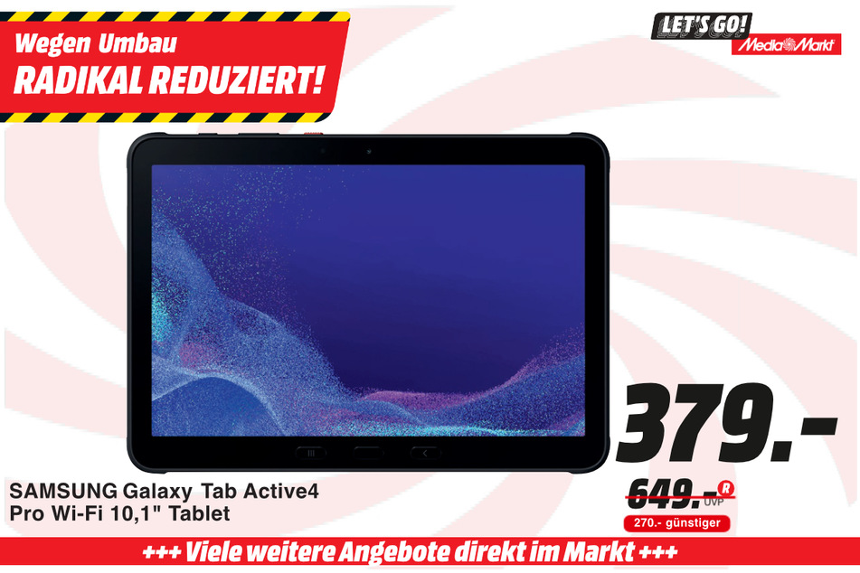 Samsung Galaxy Tab Active4 Pro für 379 statt 649 Euro.