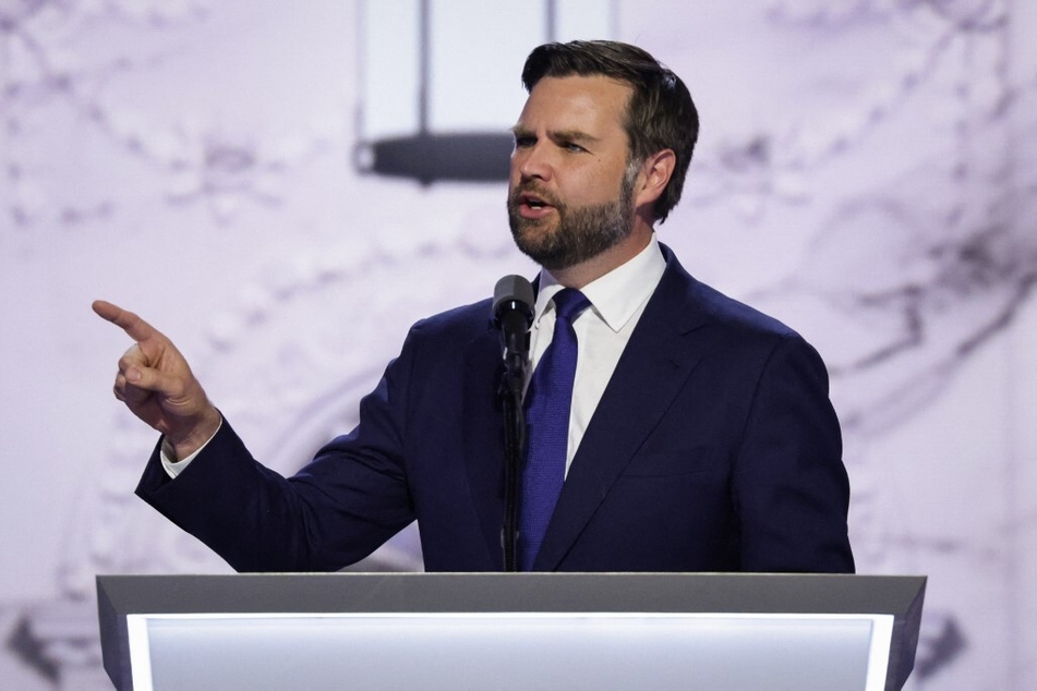 Republican vice presidential candidate, Senator JD Vance of Ohio, speaks on stage on the third day of the Republican National Convention at Fiserv Forum in Milwaukee, Wisconsin.