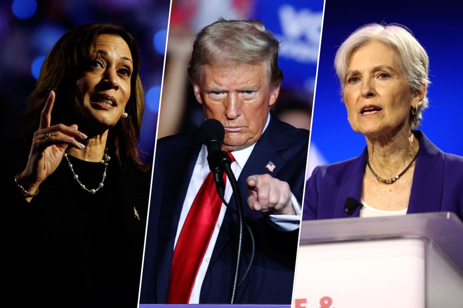 From l. to r.: Presidential candidates Kamala Harris (Democratic Party), Donald Trump (Republican Party), and Dr. Jill Stein (Green Party) are facing off on November 5, 2024.