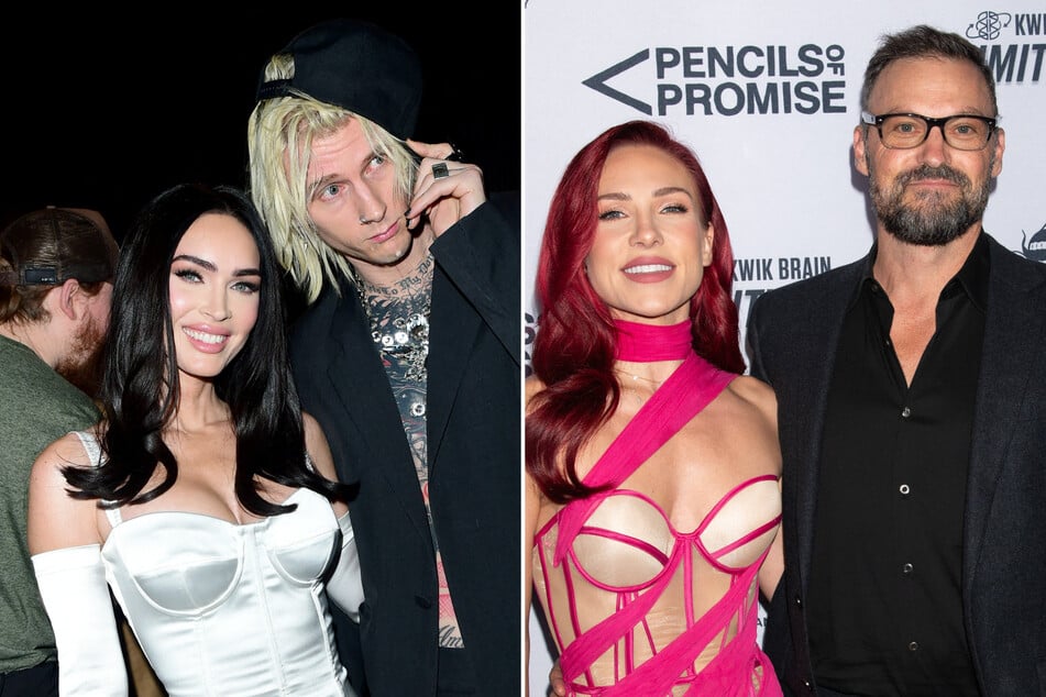 Megan Fox (l.) has reportedly been leaning on the support of ex Brian Austin Green (r.) and his fiancée Sharna Burgess (center r.) following her split from Machine Gun Kelly.