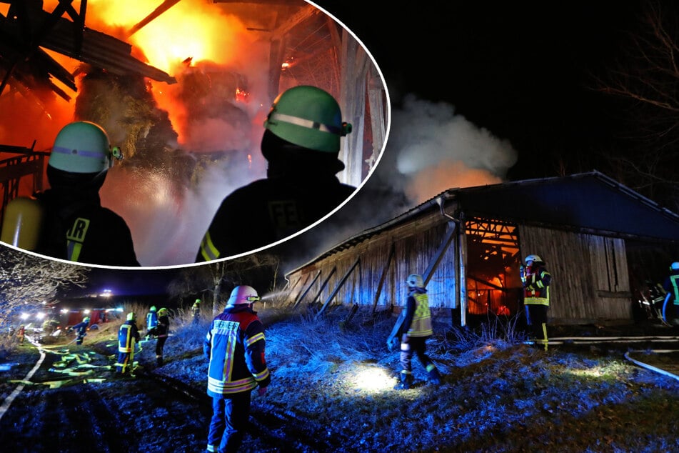 Scheune in St. Egidien abgefackelt: Feuerwehr kämpft drei Stunden lang gegen Flammen