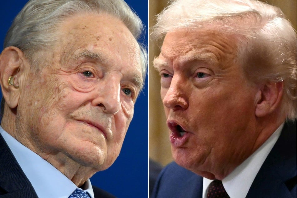 President Donald Trump (r.) called for billionaire philanthropist George Soros and his son to be prosecuted under the RICO Act.