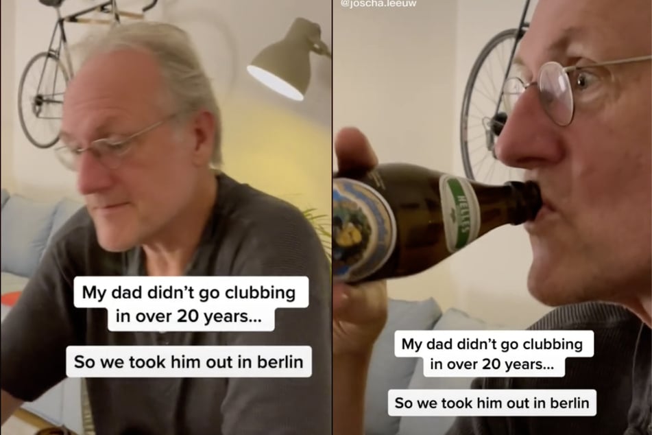 Mit einem Bier wird der Papa auf seinen Abend im Berliner Club vorbereitet.