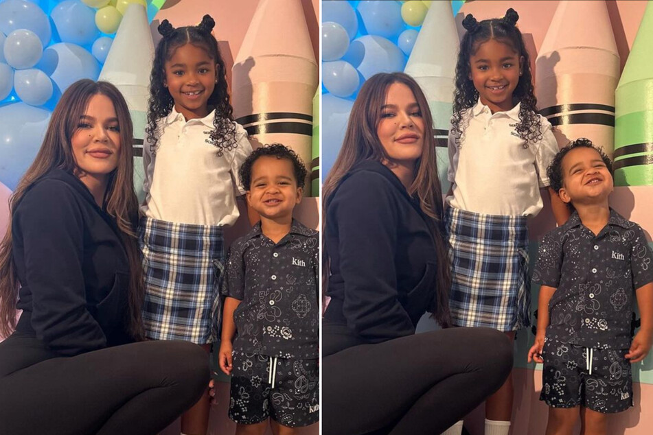 Khloé Kardashian (l.) honored her daughter, True, on her first day of school with an epic, balloon-filled celebration!