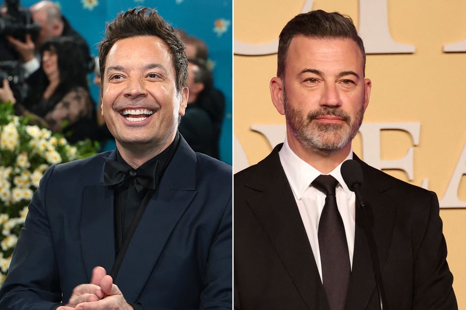 Jimmy Fallon (l.) and Jimmy Kimmel both expressed shock at CBS' decision to cancel The Late Show.