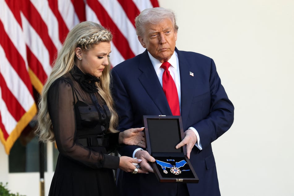 President Donald Trump was joined by Charlie Kirk's widow, Erika, at a posthumous Medal of Freedom award ceremony.