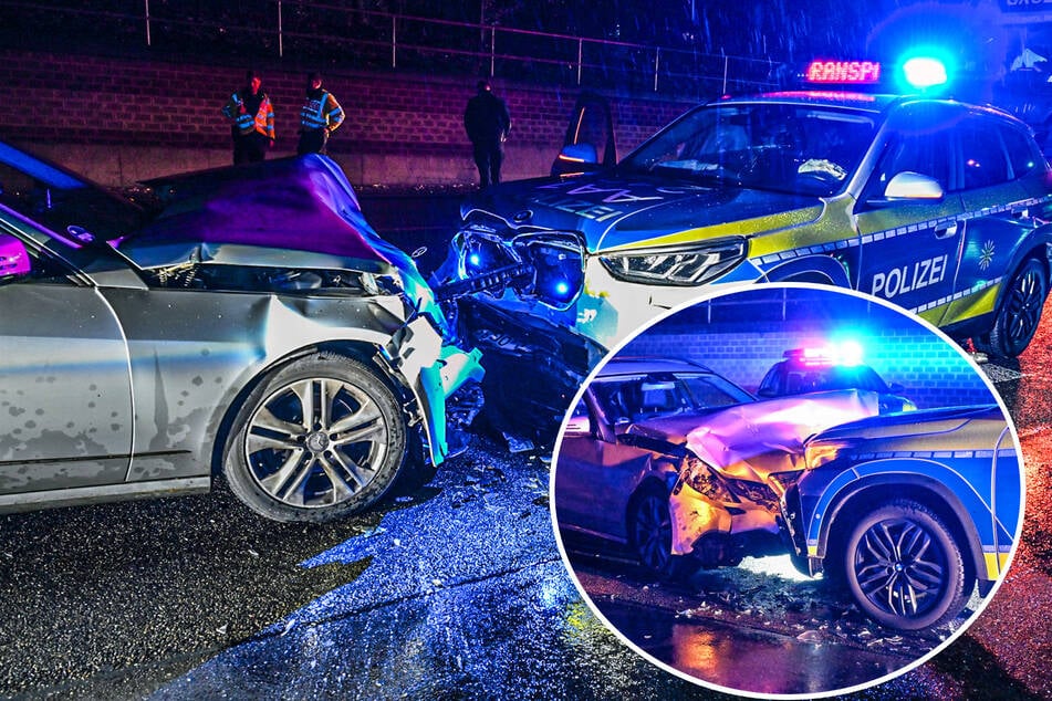 Besoffener Benz-Fahrer rast frontal in Streifenwagen: Zwei Polizisten verletzt
