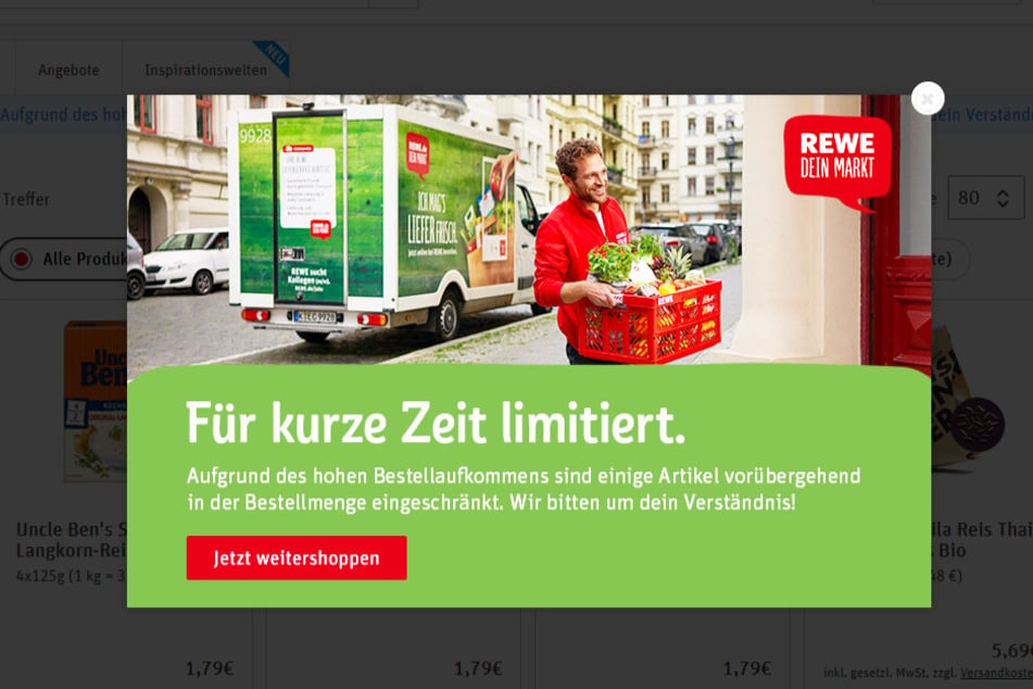 Diesen Hinweis bekommen Kunden aktuell im REWE-Onlineshop, wenn sie von einem Produkt außergewöhnlich viel bestellen wollen.