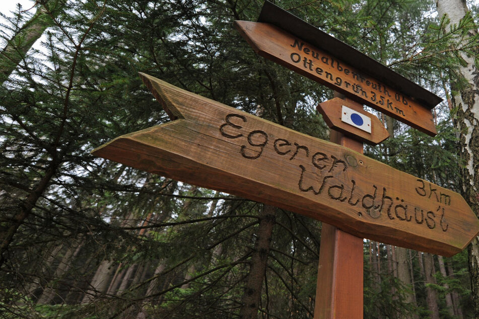 Hinweisschilder stehen im Egerer Wald nahe Neualbenreuth unweit der Grenze zu Tschechien.