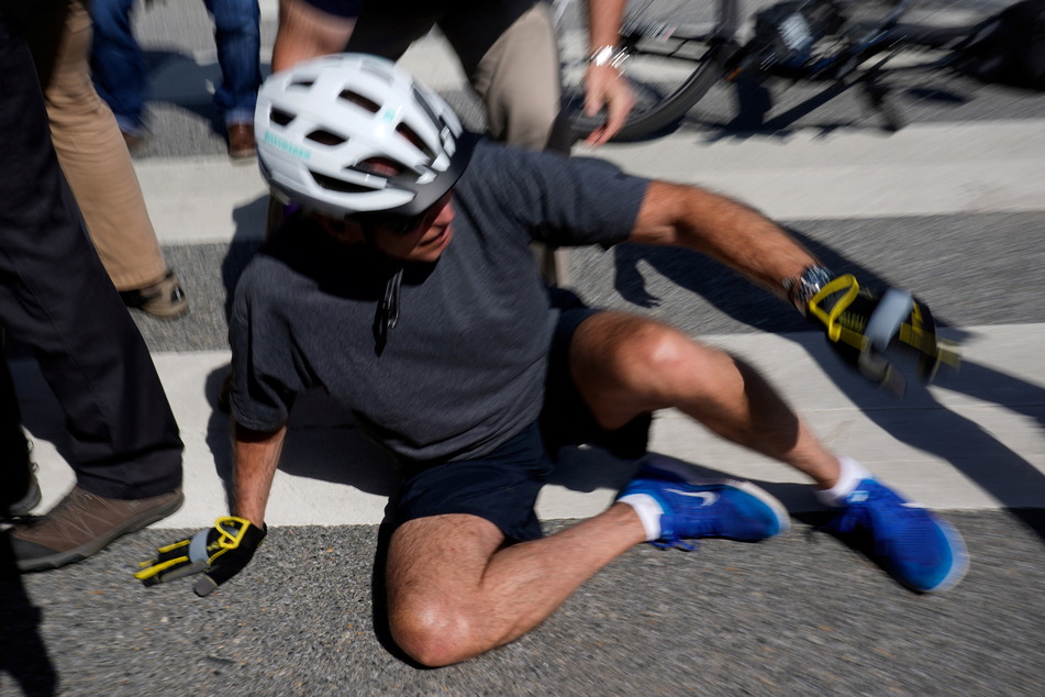 President Joe Biden photographed just after his fall on Saturday.