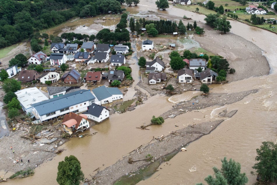 Diese Luftaufnahme vom 15. Juli 2021 zeigt das Ausmaß der Zerstörungen im Ahrtal nach der verheerenden Flut.