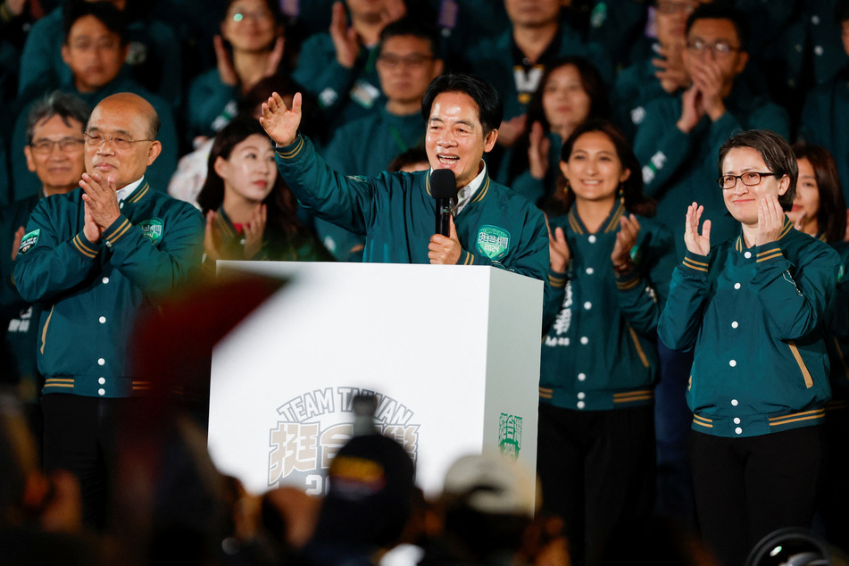 Independence-minded presidential candidate Lai Ching-te (c.) won Taiwan's closely-watched election on Saturday.