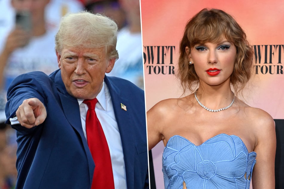 Donald Trump (l.) has distanced himself from the AI-generated images he shared that falsely claimed singer Taylor Swift and her fans were backing his bid for re-election.